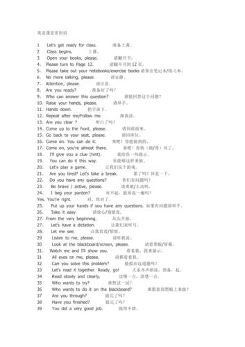英語(yǔ)課堂用語(yǔ)-英語(yǔ)課堂用語(yǔ)常用口語(yǔ) 初中